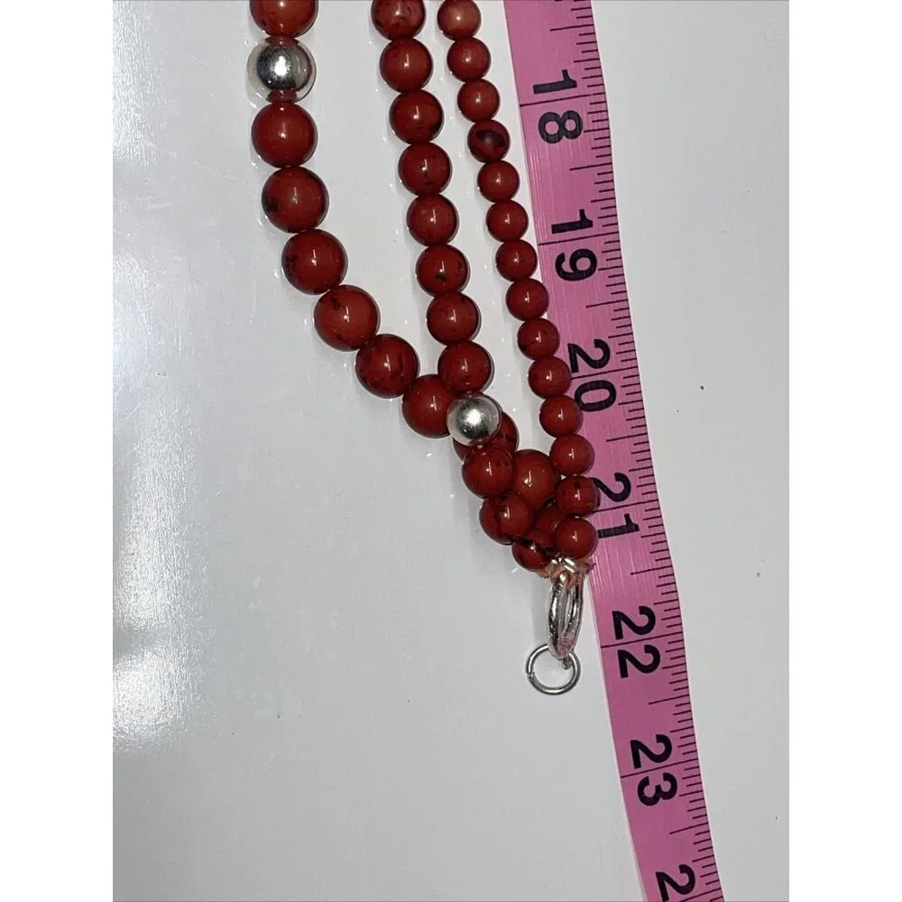 NECKLACE RED CORAL LOOK TRIPLE STRAND‎ FLOWER FUN FASHION COLLECTIBLE PLASTIC